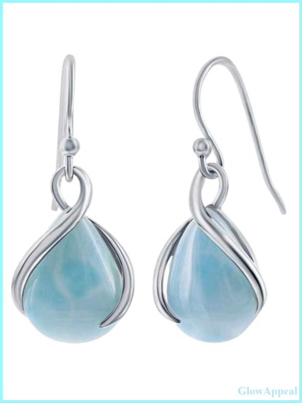 Larimar Drop Earrings Sterling Silver Rhodium Plated Dangle